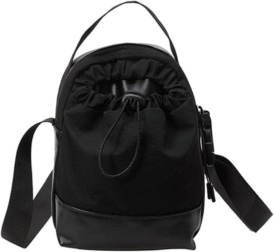 Women's shoulder bag - casual bag - adjustable canvas bag with drawstring - suitable for daily commuting and travel.(Black)