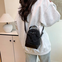 Women's shoulder bag - casual bag - adjustable canvas bag with drawstring - suitable for daily commuting and travel.(Black)