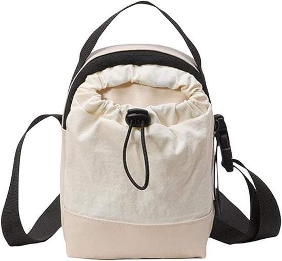 Women's shoulder bag - casual bag - adjustable canvas bag with drawstring - suitable for daily commuting and travel.(White)