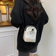 Women's shoulder bag - casual bag - adjustable canvas bag with drawstring - suitable for daily commuting and travel.(White)