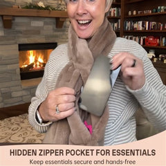 Scarf with Concealed Zipper Pocket - Secure Storage Pocket for Keys & Cards - Downy Soft & Warm - Pink