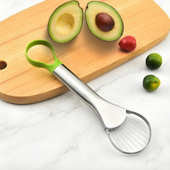 3-in-1 Avocado Slicer with Stainless Steel Pitter, Cutter and Scoop for Safe Fruit Preparation, Salads and Kitchen Use, Green