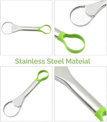 3-in-1 Avocado Slicer with Stainless Steel Pitter, Cutter and Scoop for Safe Fruit Preparation, Salads and Kitchen Use, Green