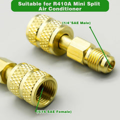 R410A Mini Split Adapter Kit, 5/16 inch to 1/4 inch Coupler and Valve Core Remover for Air Conditioner Vacuum Pump Hoses