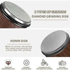 Rolling Knife Sharpener with 15 and 20 Degree Angle Guides, Industrial Diamond Disc Sharpening System for Kitchen Knives
