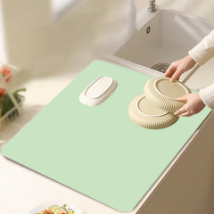 Dish Drying Mat, Highly Absorbent Diatomite Kitchen Drainer Mat for Countertops Sinks and Draining Racks, Green, 12 x 16 Inch