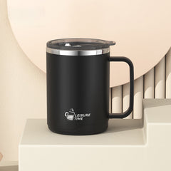 17oz Insulated Coffee Mug with Handle and Lid, Stainless Steel Double Wall Vacuum Travel Tumbler, Black