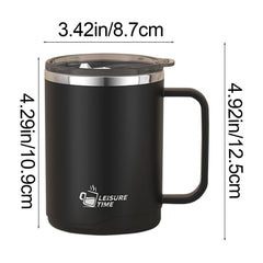 17oz Insulated Coffee Mug with Handle and Lid, Stainless Steel Double Wall Vacuum Travel Tumbler, Black