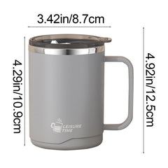 Insulated Coffee Mug with Handle and Lid, Stainless Steel Travel Tumbler, Double Wall Vacuum, 17oz, Black