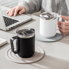 Insulated Coffee Mug with Handle and Lid, Stainless Steel Travel Tumbler, Double Wall Vacuum, Black, 17oz
