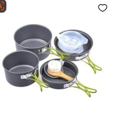 2-3 Person Camping Cookware Set Portable Outdoor Cooking Pot Picnic Utensil Aluminum Heat Resistant Mess Kit, As Shown