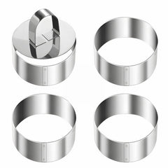 4 Pcs Stainless Steel Cooking Rings with Pusher and Lifter, 3 Inch Round Food Plating Molds for Cake Dessert Tartare