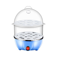 1 Pack Egg Steamer Electric Double Layer Egg Cooker Multifunction Breakfast Machine Stainless Steel with Cooking Trays, Blue