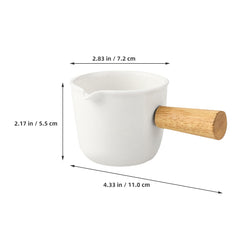 2Pcs Milk Frothing Cup, White Ceramic Creamer Pitcher with Wooden Handle for Coffee Milk Dispensing