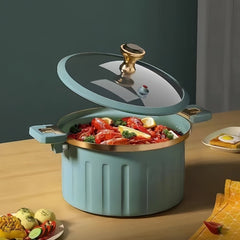 8 L Vacuum Pressure Cooking Pot with Lid, Multifunctional Iron Soup Pot for Boiling, Stewing, 38.5 x 26 x 14 cm, Blue