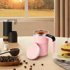 Self-Stirring Magnetic Coffee Mug with Temperature Display, Automatic Mixer for Coffee, Tea and Shakes, 304 Stainless Steel Liner, Pink
