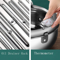 Stainless Steel Deep Fryer Pot with Basket for Tempura, Chips and Fried Foods, Suitable for Induction and Gas Cooktops, 20 cm, Silver