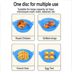 Silicone Air Fryer Liners, Reusable Air Fryer Silicone Baking Tray Pot, Round Non Stick Air Fryer Pan Accessories, Blue