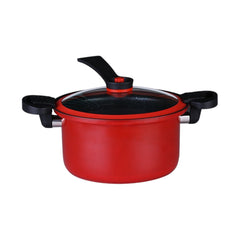 Nonstick Ceramic Sauce Pan with Lid, Twist and Lock Handles, Micro Pressure Cooker for Stovetops, Easy to Clean, Red
