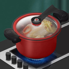 Nonstick Ceramic Sauce Pan with Lid, Twist and Lock Handles, Micro Pressure Cooker for Stovetops, Easy to Clean, Red