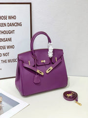 2025 - Euro-american Elegant Lychee Leather Shoulder Bag- Birkin 30- Color Purple