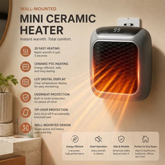 Wall Mount Mini Heater with Remote Timer Portable Electric Warmer for Home Office
