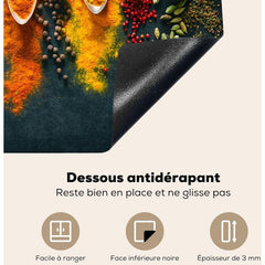 Hob Cover Herbs, Spices Spoons, Decorative Kitchen Mat Induction Hob Protector, 40x60 Cm