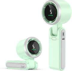 Mini Portable Fan, Handheld Desk Neck and Foldable, USB Rechargeable, 5 Speeds, 12000 RPM, 12 mps, Green