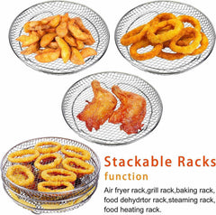 3pcs Air Fryer Basket Rack Stainless Steel Compartment, silver