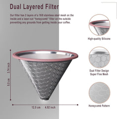 Reusable Stainless Steel Coffee Filter 800 Mesh for Pour Over Coffee