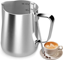 Milk Frothing Pitcher Stainless Steel Milk Jug with Scale and Latte Art Pen Coffee Machine Accessories for Latte Cappuccino, 350ml 12oz