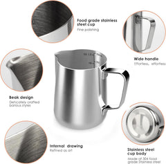 Milk Frothing Pitcher Stainless Steel Milk Jug with Scale and Latte Art Pen Coffee Machine Accessories for Latte Cappuccino, 350ml 12oz