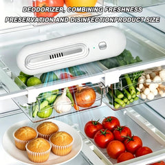 Rechargeable Fridge Deodorizer, O3 Air Purifier with 2 Modes, Fridge Odor Eliminator, Quiet Smell Remover, 30 Days Fresh Mode, Reusable