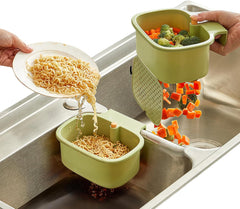 Green Multi-Functional Hanging Food Strainer for Sinks One Touch Release Screen Auto-Dump Kitchen Waste Filter Fruit Vegetable Washer