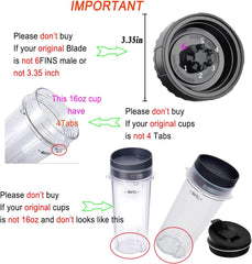 Replacement Parts for Nutri Ninja, 6Fin Blender Male Blade and cups Set for Blender BL660 BL770 BL780 BL740 etc. (5-pack)