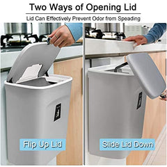 Mujingxin 2.4 Gallon Kitchen Compost Bin for Counter Top or Under Sink, Hanging Small Trash Can with Lid for Cupboard/Bathroom/Bedroom/Office/Camping, Mountable Indoor Compost Bucket, Gray