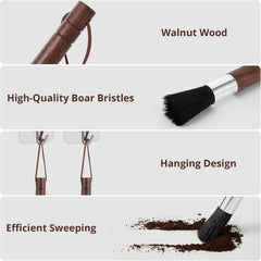2-Pack Coffee Grinder Cleaning Brush with Natural Walnut Wood Handle and Black Boar Bristle, Coffee Bar Accessories Coffee Brush, Espresso Machine Cleaning Tool Barista Brush with Hanging Loop
