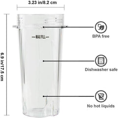 Blender Cups Fit for Ninja, Replacement Parts 16OZ Cups with Lids, Blender Accessories Compatible with Nutri Ninja Auto IQ Series BL620C BL660 BL740 BL780 QB3000 (2 Pack)