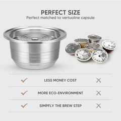 Reusable Coffee Capsule, Stainless Steel Refillable Coffee Pod Brewing Espresso 230ML/8OZ,V-ertuoline Metal Pod Coffee Pod Compatible for Ne-spreso Ver-tuoline GCA1 De-longhi ENV135S
