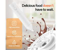 Electric Milk Frother, Rechargeable Handheld Foam Maker, 3 Adjustable Speed Levels, Standable Whisk for Coffee & Cream