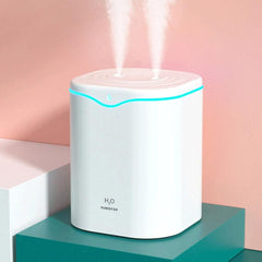 2L USB Double Spray Humidifiers with Colorful Light Cool Mist Ultrasonic Steam Air Humidifier White