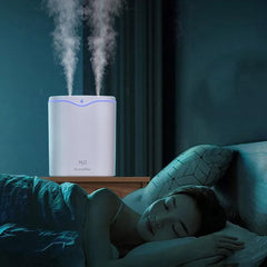 2L USB Double Spray Humidifiers with Colorful Light Cool Mist Ultrasonic Steam Air Humidifier White
