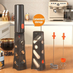 Rechargeable Mini Electric Milk Frother, Portable Handheld Coffee Foam Maker & Egg Beater—Orange