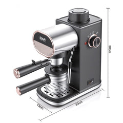 Compact Semi-Automatic Espresso Coffee Machine with Milk Frother Wand, 5Bar Pressure Extraction System, Ideal for Home Kitchen and Small Office Use, Crafted with Stainless Steel and ABS Body in Sleek Dark Gray with Rose Gold Accents (Black)