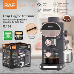 Compact Semi-Automatic Espresso Coffee Machine with Milk Frother Wand, 5Bar Pressure Extraction System, Ideal for Home Kitchen and Small Office Use, Crafted with Stainless Steel and ABS Body in Sleek Dark Gray with Rose Gold Accents (Black)