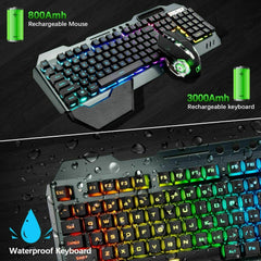 104 Keys Wireless Gaming Keyboard Mouse Set+Mouse Pad, RGB LED Backlit PC/Laptop Black-Rainbow