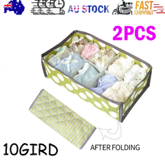 2Pcs 10 Grids Underwear Sock Panties Drawer Storage Bag Organizer Wardrobe Box