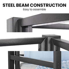 KINGSTON SLUMBER Single Loft Bed And Double Underbed, Multifunctional, Space Saving with Fixed Ladder, Matte Dark Grey