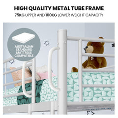 KINGSTON SLUMBER 2in1 King Single Metal Bunk Bed Frame, with Modular Design, Matte White