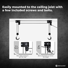 Kayak Hoist - 45kg Garage Ceiling Pulley Lift Storage System Bike Luggage Holder